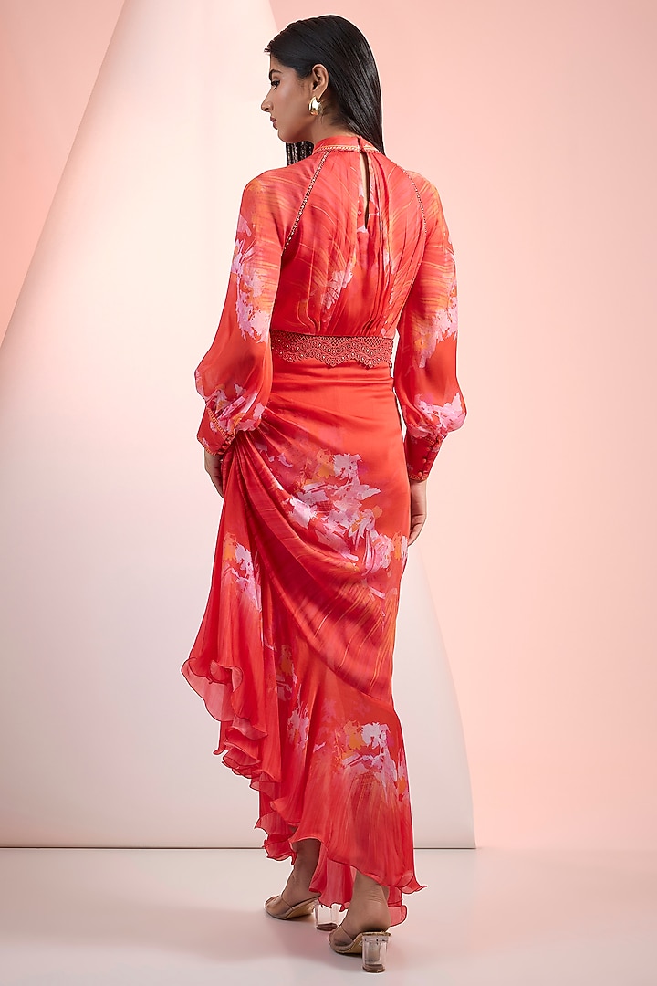 Red Crepe Printed Maxi Vacation Dress by Mandira Wirk - Resort at Pernia's Pop Up Shop