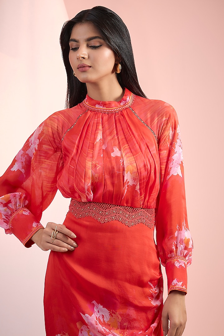 Red Crepe Printed Maxi Vacation Dress by Mandira Wirk - Resort at Pernia's Pop Up Shop