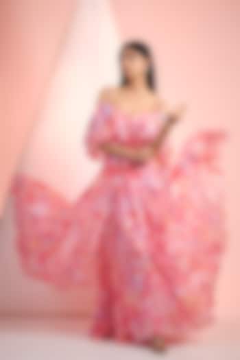 Pink Chiffon Printed Off-Shoulder Flared Maxi Vacation Dress by Mandira Wirk - Resort at Pernia's Pop Up Shop