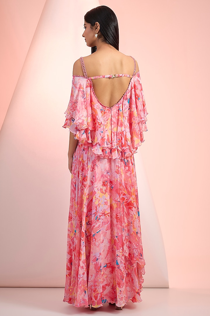 Pink Chiffon Printed Off-Shoulder Flared Maxi Vacation Dress by Mandira Wirk - Resort at Pernia's Pop Up Shop