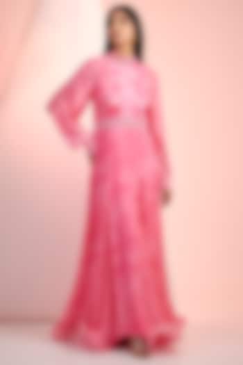 Pink Chiffon Printed Maxi Cocktail Dress by Mandira Wirk - Resort at Pernia's Pop Up Shop