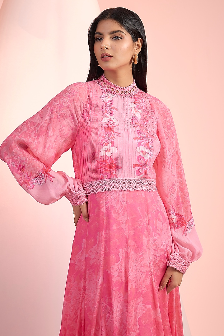 Pink Chiffon Printed Maxi Cocktail Dress by Mandira Wirk - Resort at Pernia's Pop Up Shop