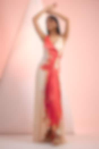 Beige & Red Crepe Printed Maxi Vacation Dress by Mandira Wirk - Resort at Pernia's Pop Up Shop