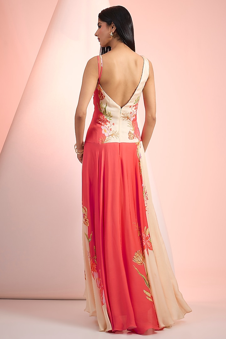 Beige & Red Crepe Printed Maxi Vacation Dress by Mandira Wirk - Resort at Pernia's Pop Up Shop
