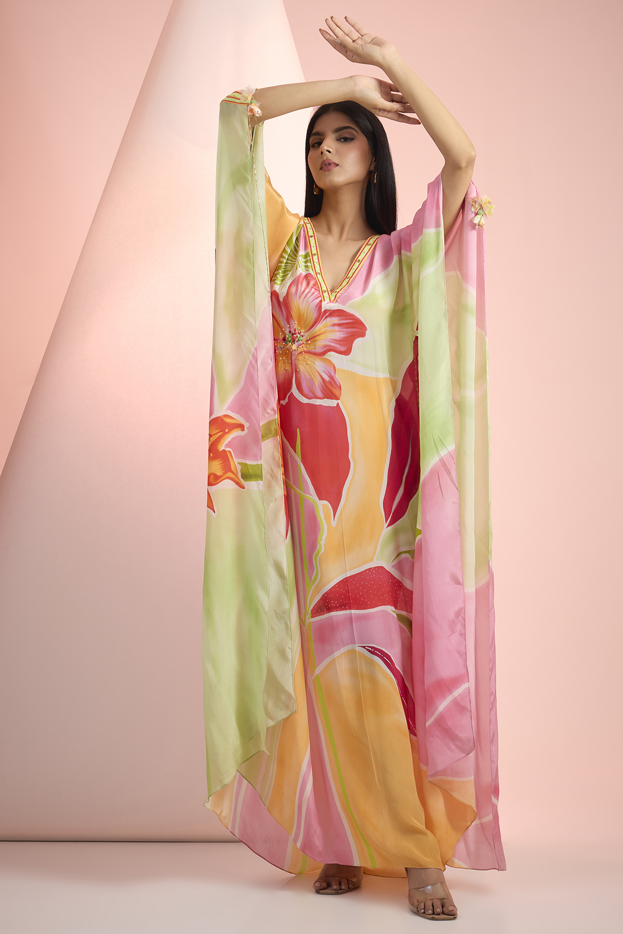 Multi-Colored Crepe Printed Kaftan by Mandira Wirk - Resort at Pernia's Pop Up Shop