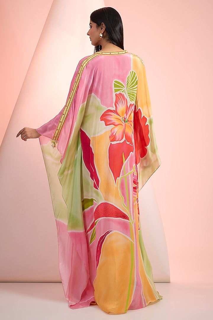 Multi-Colored Crepe Printed Kaftan by Mandira Wirk - Resort at Pernia's Pop Up Shop
