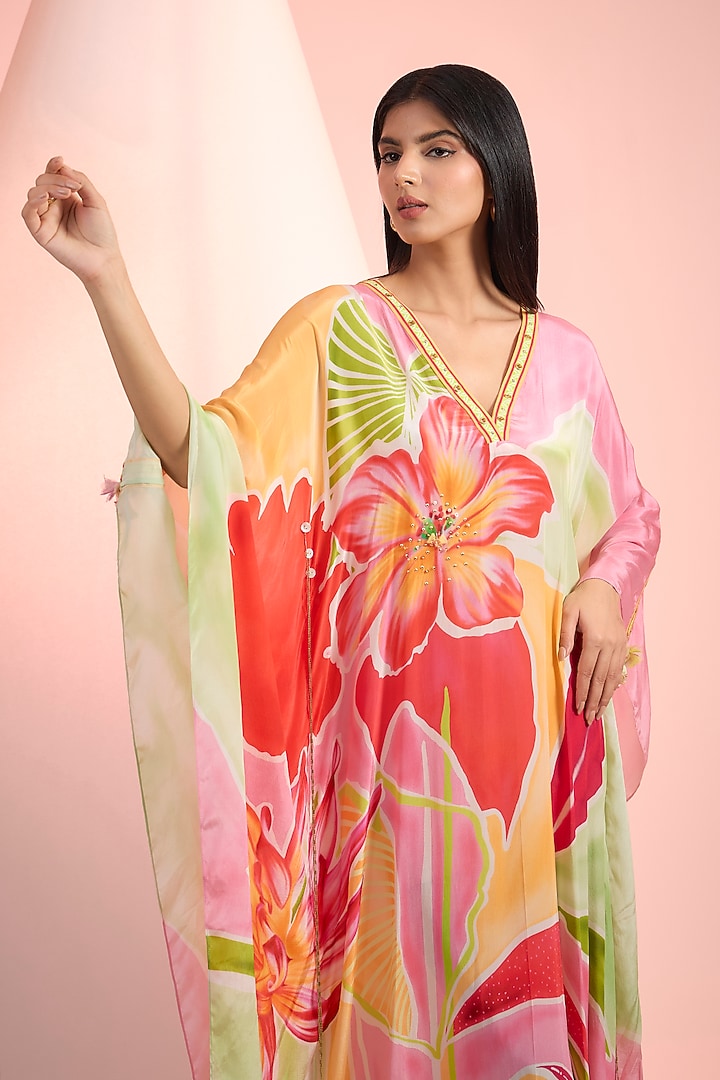 Multi-Colored Crepe Printed Kaftan by Mandira Wirk - Resort at Pernia's Pop Up Shop