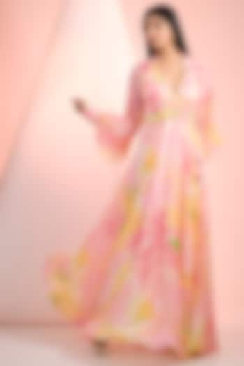 Pink Chiffon Printed Maxi Vacation Dress by Mandira Wirk - Resort at Pernia's Pop Up Shop