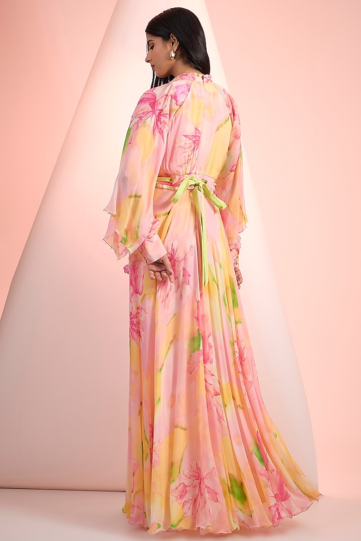 Pink Chiffon Printed Maxi Vacation Dress by Mandira Wirk - Resort at Pernia's Pop Up Shop
