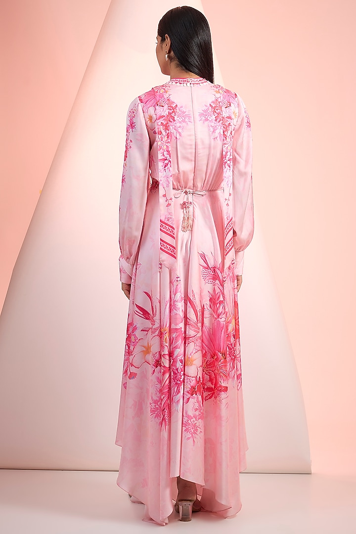 Pink Satin Printed Asymmetric Cocktail Dress by Mandira Wirk - Resort at Pernia's Pop Up Shop