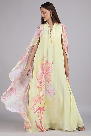 Butter Yellow Viscose Crepe Maxi Dress by Mandira Wirk - Resort
