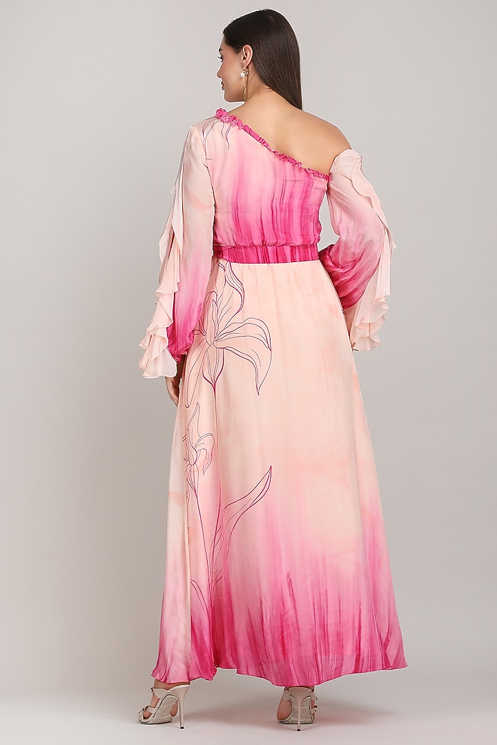 Pink Viscose Crepe One-Shoulder Maxi Vacation Dress by Mandira Wirk - Resort at Pernia's Pop Up Shop