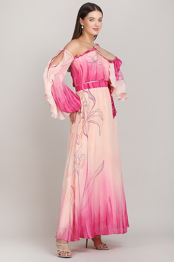 Pink Viscose Crepe One-Shoulder Maxi Vacation Dress by Mandira Wirk - Resort at Pernia's Pop Up Shop