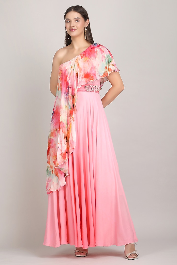 Pink Ombre Viscose Crepe One-Shoulder Vacation Dress by Mandira Wirk - Resort at Pernia's Pop Up Shop