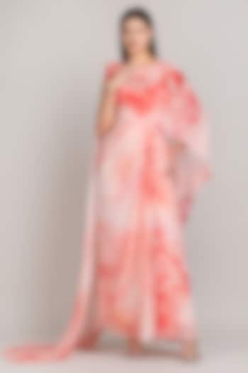 Red Viscose Chiffon Floral Printed Corset Maxi Cocktail Dress by Mandira Wirk - Resort at Pernia's Pop Up Shop