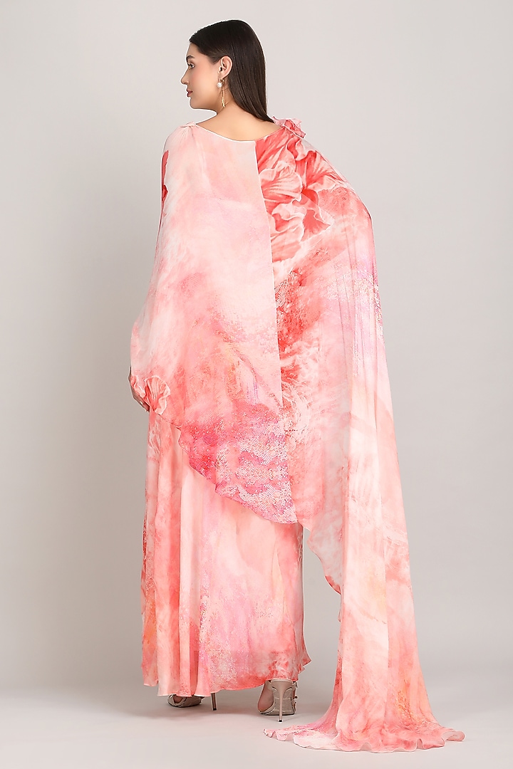 Red Viscose Chiffon Floral Printed Corset Maxi Cocktail Dress by Mandira Wirk - Resort at Pernia's Pop Up Shop