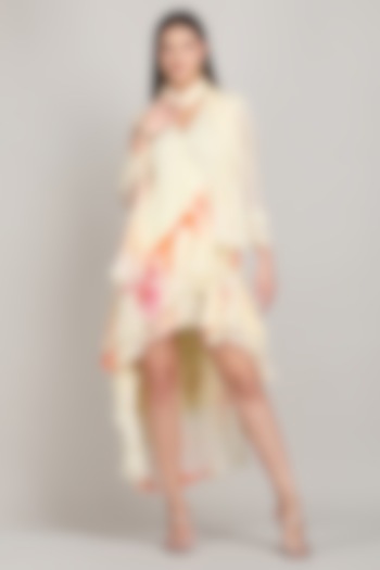 Light Beige Viscose Chiffon High-Low Vacation Dress by Mandira Wirk - Resort at Pernia's Pop Up Shop