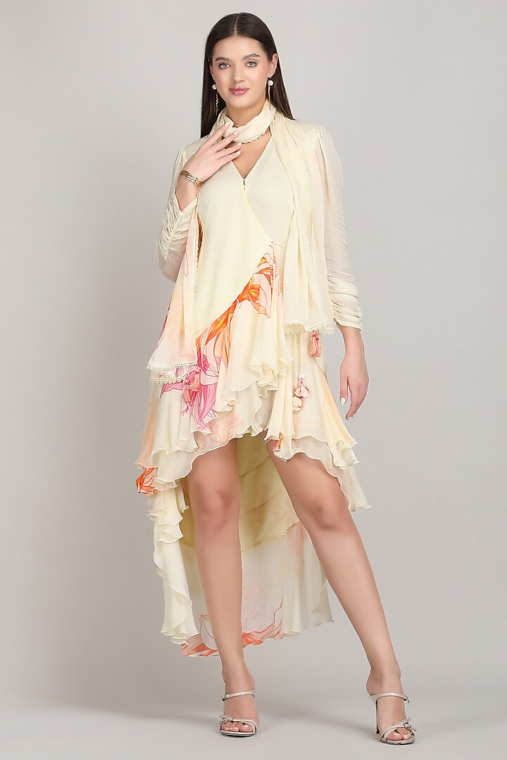 Light Beige Viscose Chiffon High-Low Vacation Dress by Mandira Wirk - Resort at Pernia's Pop Up Shop
