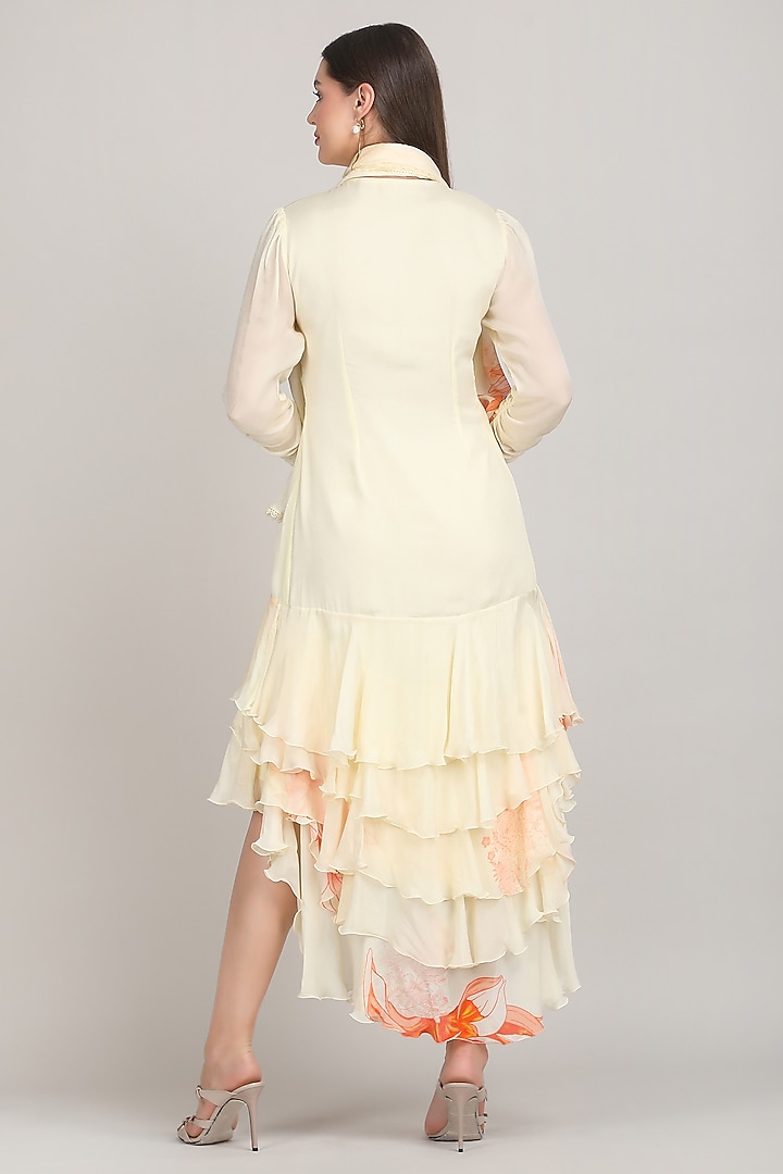 Light Beige Viscose Chiffon High-Low Vacation Dress by Mandira Wirk - Resort at Pernia's Pop Up Shop