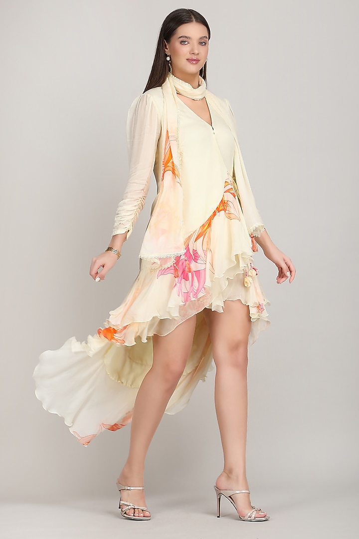 Light Beige Viscose Chiffon High-Low Vacation Dress by Mandira Wirk - Resort at Pernia's Pop Up Shop