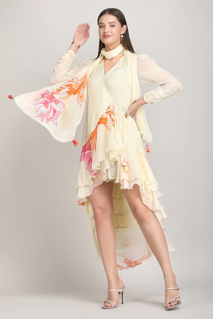 Light Beige Viscose Chiffon High-Low Vacation Dress by Mandira Wirk - Resort at Pernia's Pop Up Shop