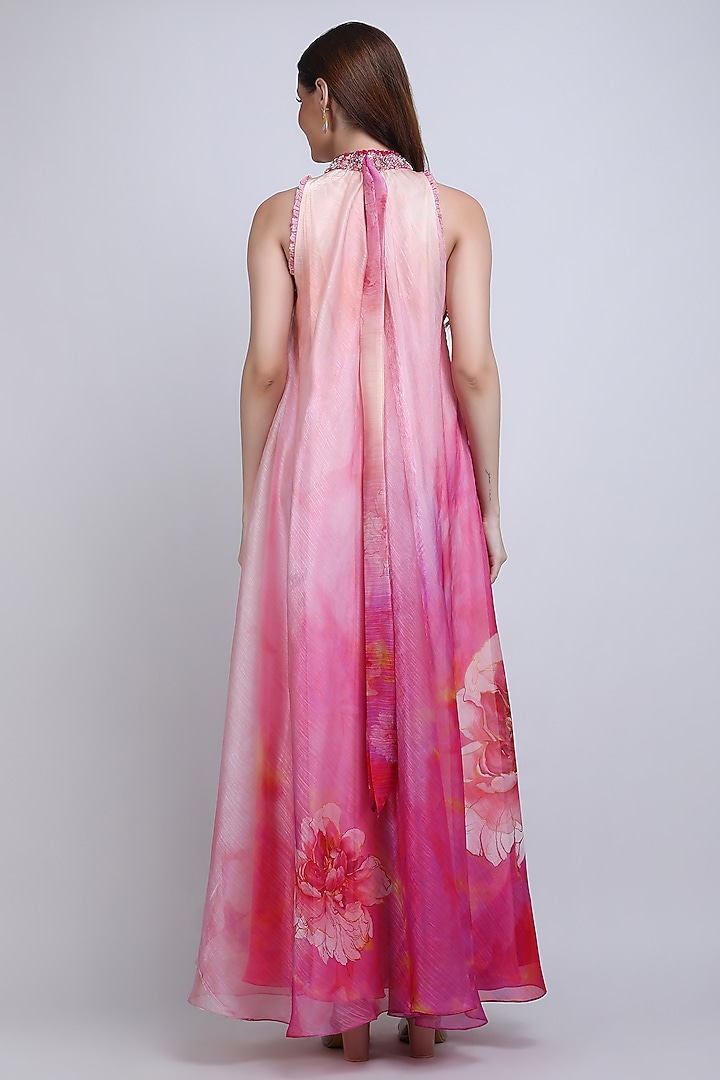 Pink Organza Embroidered Sleeveless Maxi Vacation Dress by Mandira Wirk - Resort at Pernia's Pop Up Shop