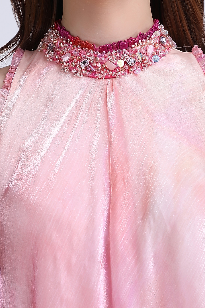 Pink Organza Embroidered Sleeveless Maxi Vacation Dress by Mandira Wirk - Resort at Pernia's Pop Up Shop