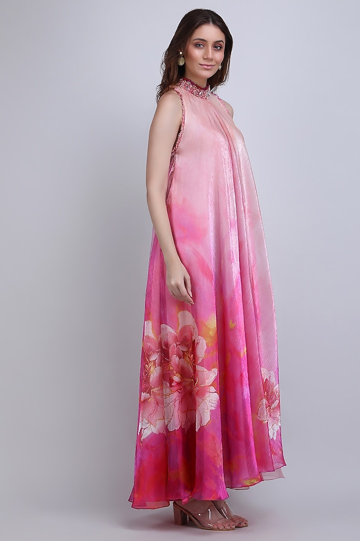 Pink Organza Embroidered Sleeveless Maxi Vacation Dress by Mandira Wirk - Resort at Pernia's Pop Up Shop