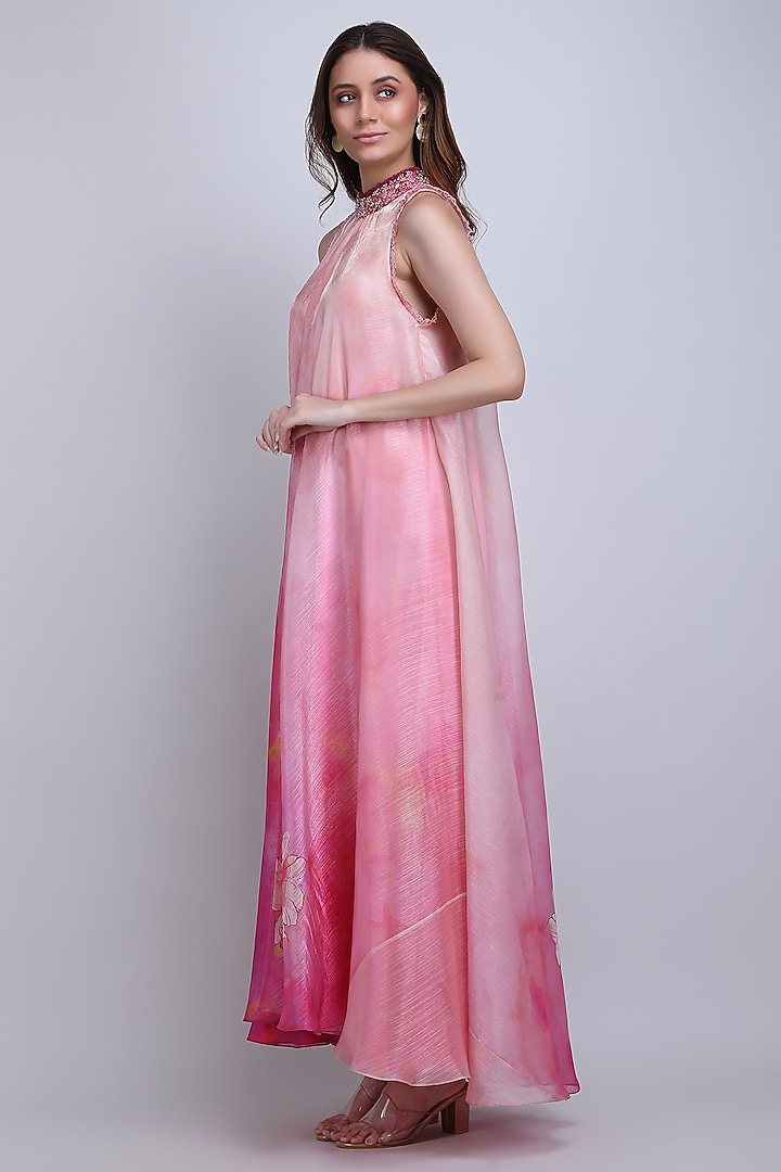Pink Organza Embroidered Sleeveless Maxi Vacation Dress by Mandira Wirk - Resort at Pernia's Pop Up Shop