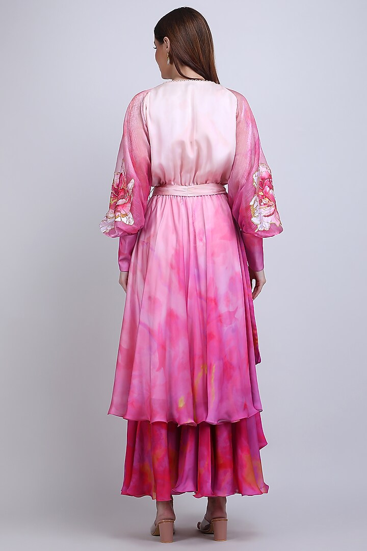 Pink Chiffon Satin Floral Maxi Cocktail Dress by Mandira Wirk - Resort at Pernia's Pop Up Shop