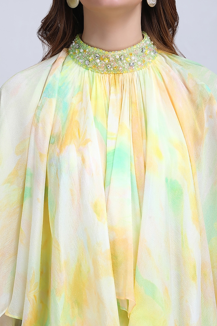 Yellow Viscose Chiffon High-Neck Maxi Cocktail Dress by Mandira Wirk - Resort at Pernia's Pop Up Shop