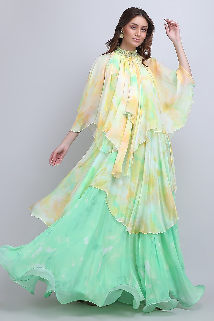Yellow Viscose Chiffon High-Neck Maxi Cocktail Dress by Mandira Wirk - Resort at Pernia's Pop Up Shop