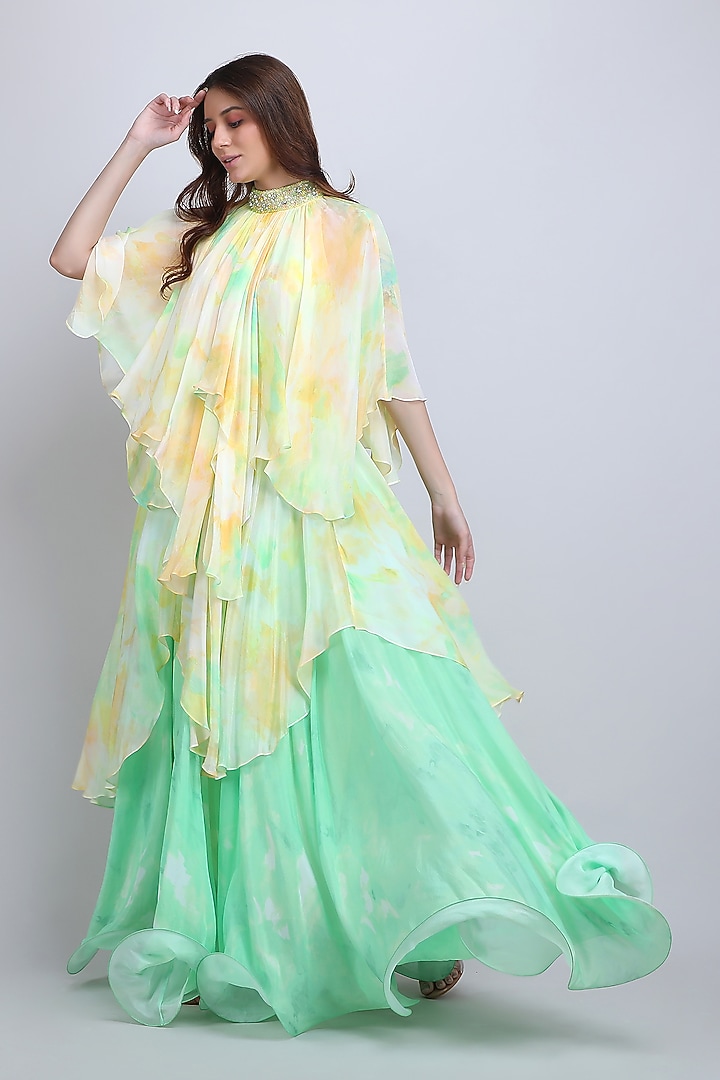 Yellow Viscose Chiffon High-Neck Maxi Cocktail Dress by Mandira Wirk - Resort at Pernia's Pop Up Shop