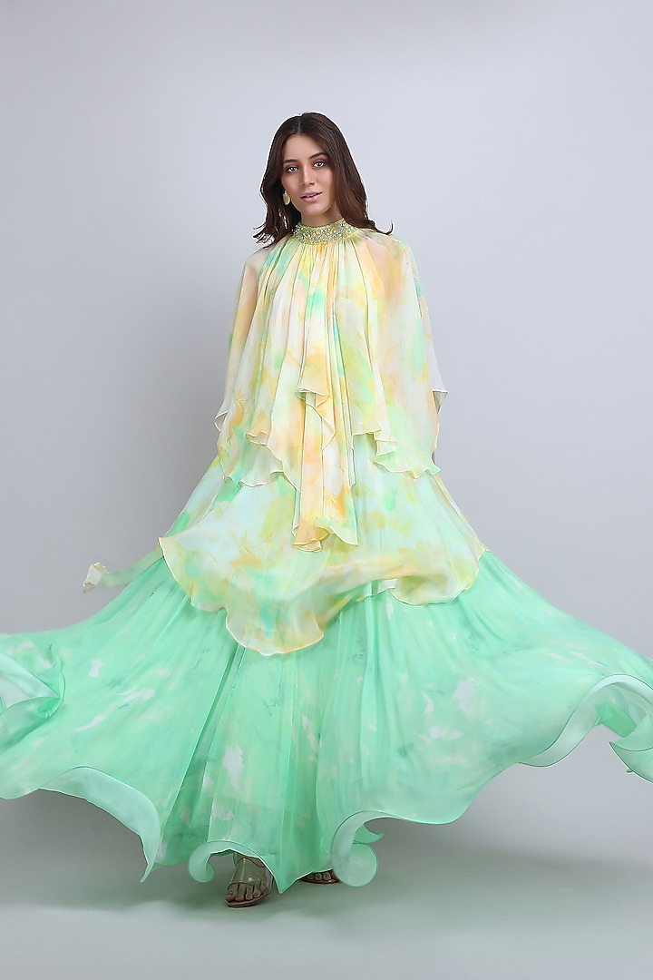 Yellow Viscose Chiffon High-Neck Maxi Cocktail Dress by Mandira Wirk - Resort at Pernia's Pop Up Shop