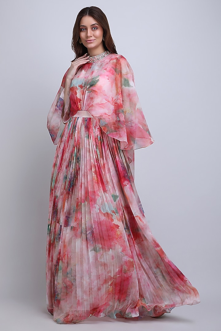 Multi-Colored Poly Chiffon Floral Printed Maxi Vacation Dress by Mandira Wirk - Resort at Pernia's Pop Up Shop