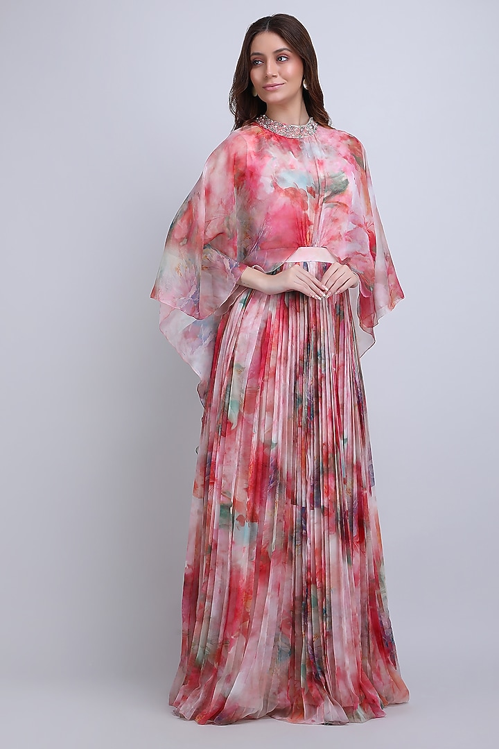 Multi-Colored Poly Chiffon Floral Printed Maxi Vacation Dress by Mandira Wirk - Resort at Pernia's Pop Up Shop