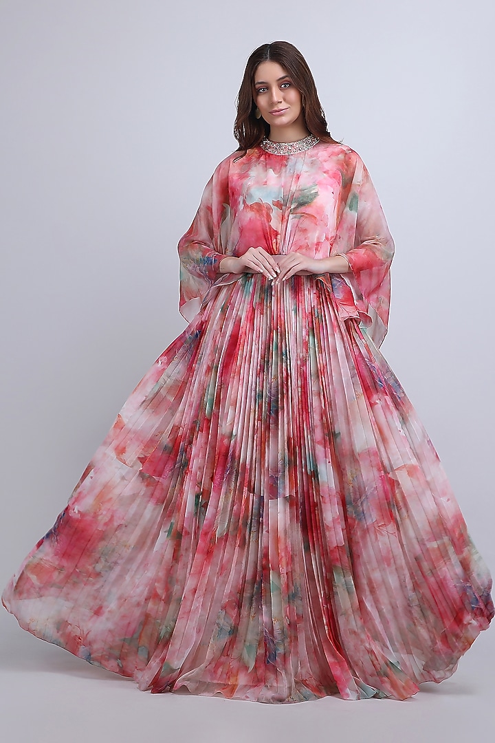 Multi-Colored Poly Chiffon Floral Printed Maxi Vacation Dress by Mandira Wirk - Resort at Pernia's Pop Up Shop