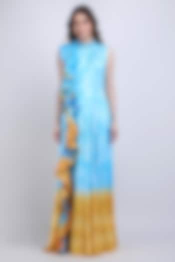 Turquoise Lycra Satin Ruffled Maxi Cocktail Dress by Mandira Wirk - Resort at Pernia's Pop Up Shop