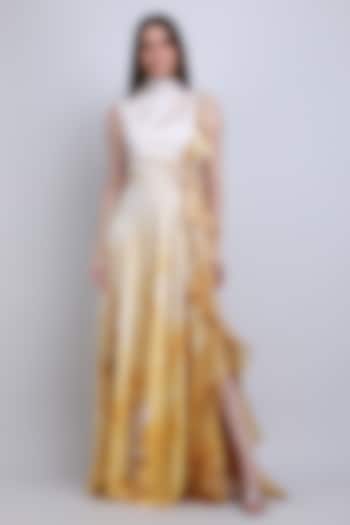 Ochre Ombre Chiffon Satin Ruffled Maxi Cocktail Dress by Mandira Wirk - Resort at Pernia's Pop Up Shop
