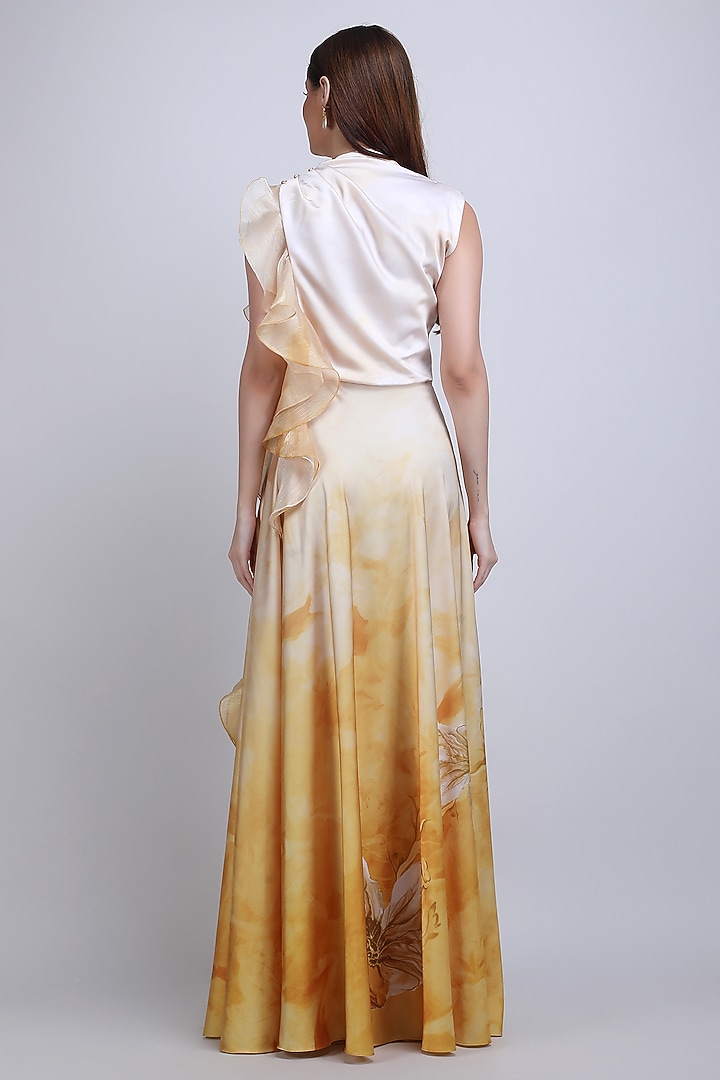 Ochre Ombre Chiffon Satin Ruffled Maxi Cocktail Dress by Mandira Wirk - Resort at Pernia's Pop Up Shop