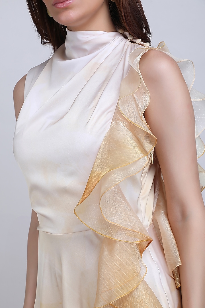Ochre Ombre Chiffon Satin Ruffled Maxi Cocktail Dress by Mandira Wirk - Resort at Pernia's Pop Up Shop