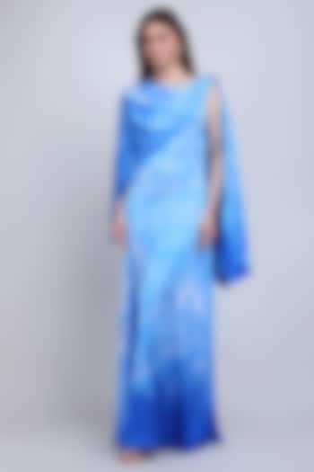 Blue Satin Lycra Embroidered Maxi Vacation Dress by Mandira Wirk - Resort at Pernia's Pop Up Shop