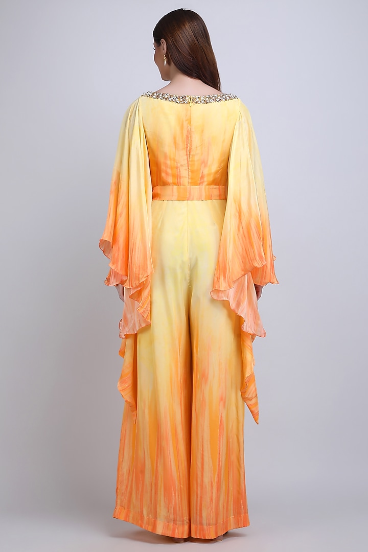 Orange Viscose Crepe Embroidered Jumpsuit by Mandira Wirk - Resort at Pernia's Pop Up Shop