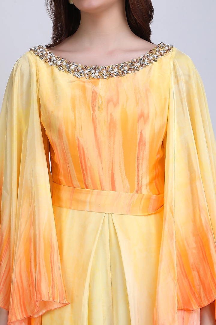 Orange Viscose Crepe Embroidered Jumpsuit by Mandira Wirk - Resort at Pernia's Pop Up Shop