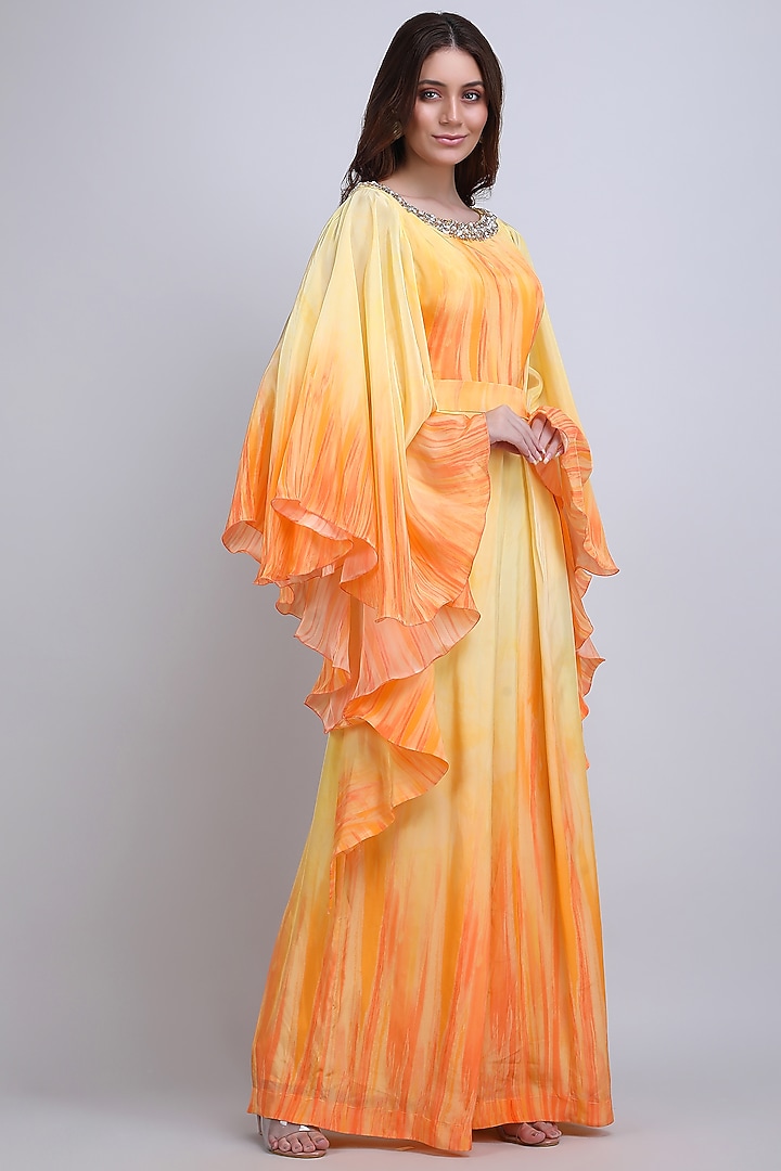 Orange Viscose Crepe Embroidered Jumpsuit by Mandira Wirk - Resort at Pernia's Pop Up Shop