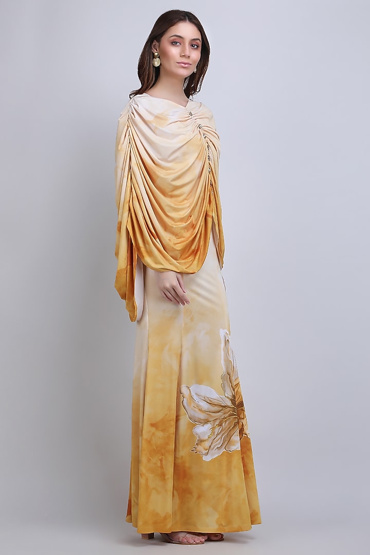 Ochre Silk Jersey Printed Jacket Cocktail Dress by Mandira Wirk - Resort at Pernia's Pop Up Shop