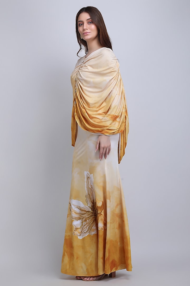 Ochre Silk Jersey Printed Jacket Cocktail Dress by Mandira Wirk - Resort at Pernia's Pop Up Shop