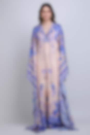 Ivory & Purple Chiffon Satin Floral Kaftan by Mandira Wirk - Resort at Pernia's Pop Up Shop