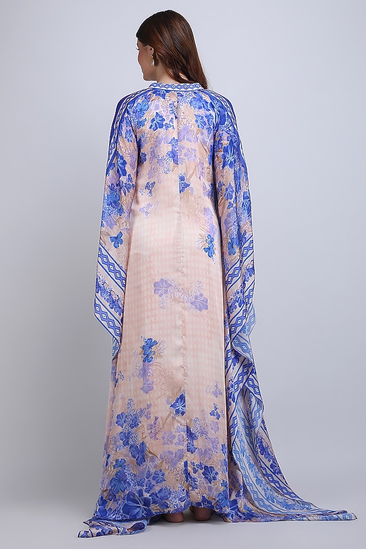 Ivory & Purple Chiffon Satin Floral Kaftan by Mandira Wirk - Resort at Pernia's Pop Up Shop
