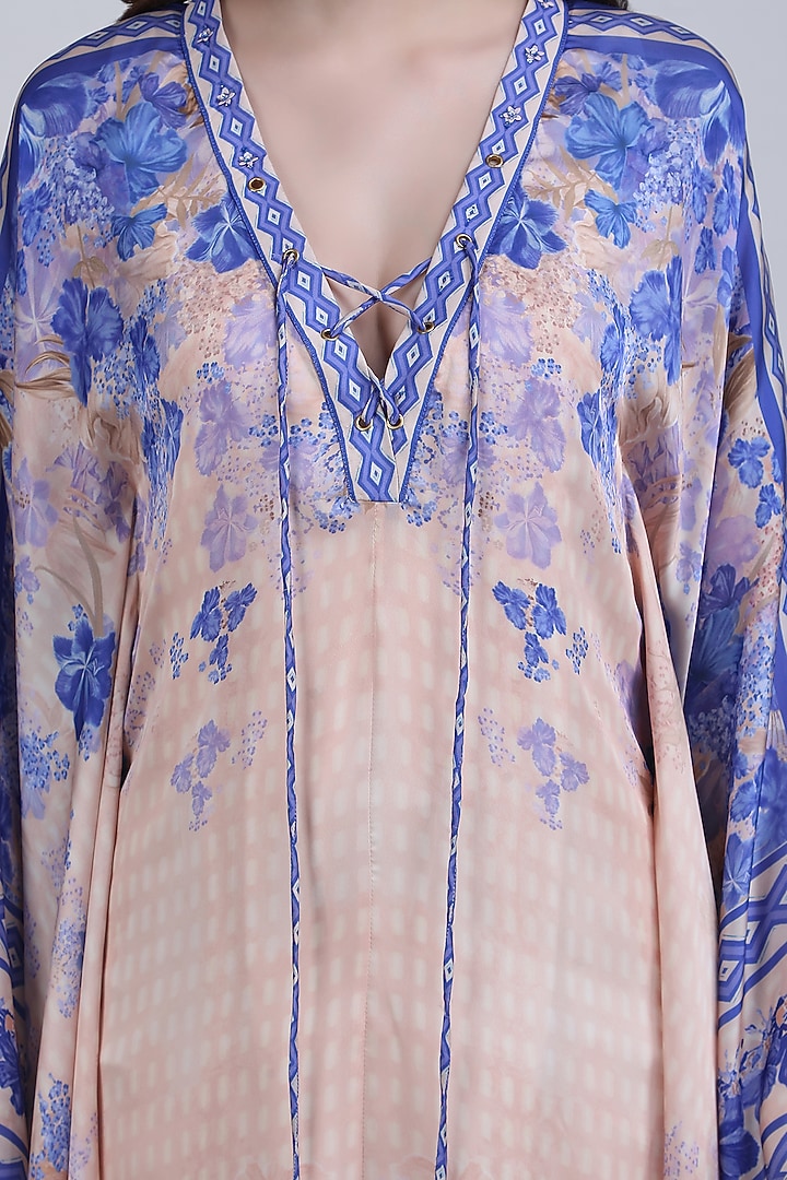 Ivory & Purple Chiffon Satin Floral Kaftan by Mandira Wirk - Resort at Pernia's Pop Up Shop